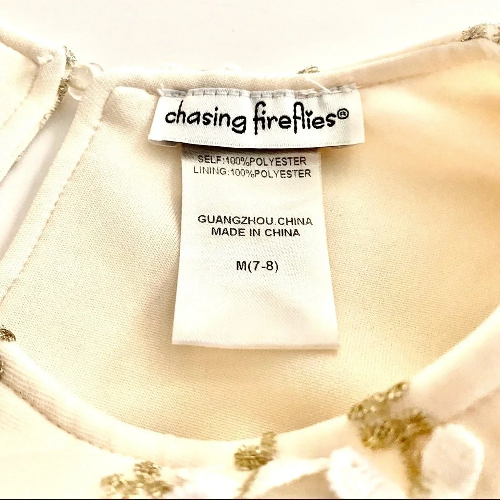 Chasing Fireflies Girls Ivory Floral Lace Dress Medium (7-8) Wedding Flower Girl